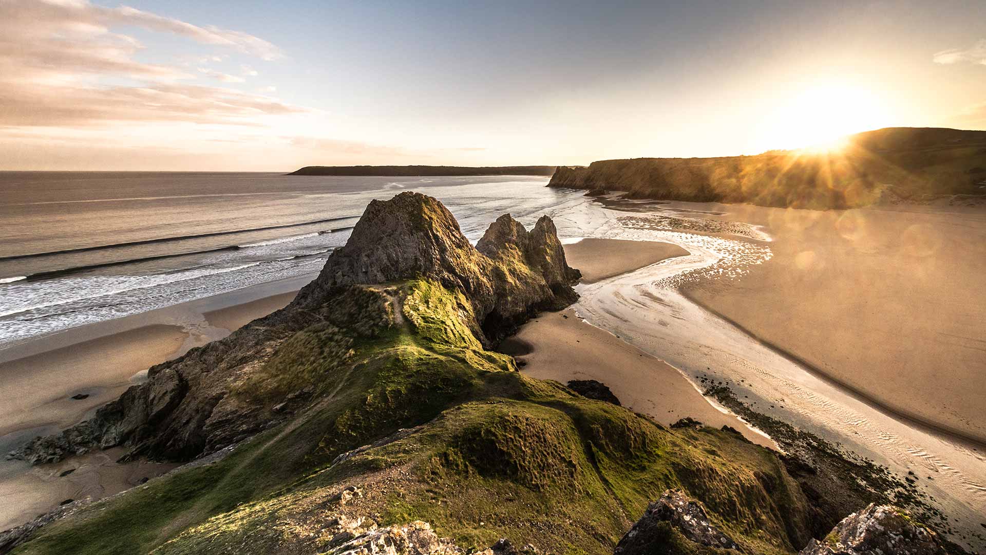 Sunset over Three Cliffs Bay on the Gower